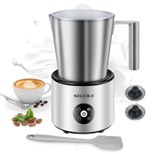 Load image into Gallery viewer, Secura 4-in-1 Automatic Milk Frother, 17oz Teflon-Free Stainless Steel Jug, Hot/Cold Foam Maker &amp; Milk Warmer for Latte, Cappuccino, Macchiato, Hot Chocolate, Includes Silicone Spatula &amp; 2 Whisks