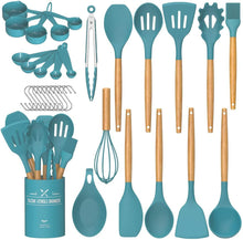 Load image into Gallery viewer, Umite Chef Kitchen Cooking Utensils Set, 33 pcs Non-Stick Silicone Cooking Kitchen Utensils Spatula Set with Holder, Wooden Handle Silicone Kitchen Gadgets Utensil Set (Khaki)