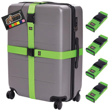Load image into Gallery viewer, Heavy Duty 4 Pack Adjustable Luggage Straps for Suitcases, Easy to Identify Travel Belt Connector Holds Suitcase Together, Extends Life of Bag, Strap Connects Two Bags, Accessories Green
