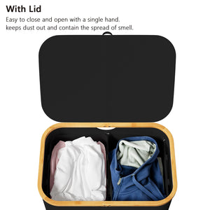 SpaceAid Laundry Hamper with Lid, 110L Large Tall Clothes Basket Bin with Bamboo Handles, Collapsible Laundry Hamper for Bedroom, Bathroom, Dorm, Laundry Room - Black