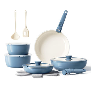 Redchef Ceramic Pots and Pans Set, Nonstick Kitchen Cookware Set with Detachable Handle, Non Toxic Cookware Set 16pcs, PFAS PFOA & PTFE Free, RV Ceramic Cookware for Camping, Dishwasher/Oven Safe