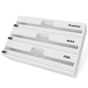 SpaceAid WrapNeat 3 in 1 Wrap Organizer with Cutter and Labels, Plastic Wrap, Aluminum Foil and Wax Bamboo Dispenser for Kitchen Storage Organization Holder for 12" Roll (Natural)