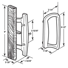 Load image into Gallery viewer, Mortise Style Reversible Sliding Patio Door Handle Set with Oak Wood Interior Handle and Exterior Pull in White Diecast Finish Fits 3-15/16” Screw Hole Spacing, Non-keyed with Latch Locks (Black)