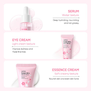 Skin Care Set JAPAN SAKURA Beauty Gift Sets Skin Care Kit with Cleanser, Toner, Lotion, Serum, Eye Cream, Face Cream, Make up Primer Travel Kit for Women Wife Mom 7pcs