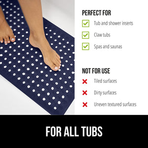 Bath Tub Shower Mat, Machine Washable Bathtub Floor Liner Mats, Suction Cups and Drain Holes to Keep Tubs Clean, Soft on Feet, Bathroom Essentials, 35x16 Inch, Clear