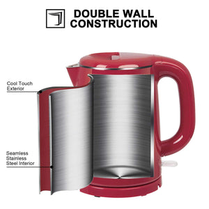 Secura Stainless Steel Double Wall Electric Kettle Water Heater for Tea Coffee w/Auto Shut-Off and Boil-Dry Protection, 1.0L (Orange) SWK-1001DO/HB-K012