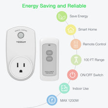 Load image into Gallery viewer, Remote Control Outlet, TESSAN Wireless Electrical Plug Switch for Lights, Lamps, Fans, 100ft RF Range, 1200W (1 Remote + 1 Outlet)