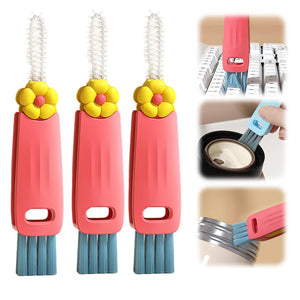 3-in-1 Cup Lid Cleaning Brush Set, 3 Pack Mini Multi-Functional Crevice Cleaning Brushes, Soft & Hard Bristle Brush Heads, Hook-Style Remover, Suitable for Cups, Bottles, Kettles & More