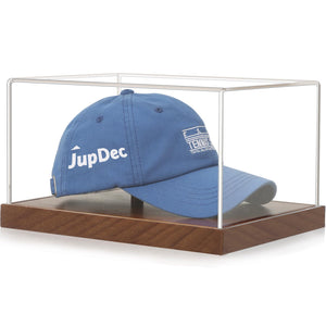JupDec Baseball Display Case - Clear Cube Baseball Holder with Wooden Base, Autograph Stand Box for Single Ball, Acacia Wood, Brown, 1 Pack