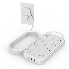 Load image into Gallery viewer, Power Strip Surge Protector, TESSAN Flat Plug Extension Cord with 8 Outlets 3 USB Charger(1 USB C), 1080 Joules Protection, Wall Mountable Charging Station for Home Office School Dorm Room Essentials
