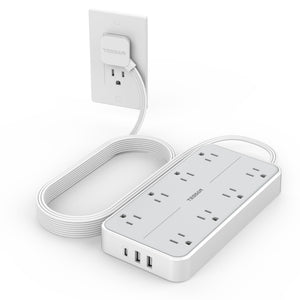 Power Strip Surge Protector, TESSAN Flat Plug Extension Cord with 8 Outlets 3 USB Charger(1 USB C), 1080 Joules Protection, Wall Mountable Charging Station for Home Office School Dorm Room Essentials