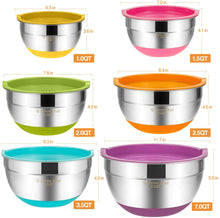 Load image into Gallery viewer, Umite Chef Mixing Bowls with Airtight Lids, 6 piece Stainless Steel Metal Nesting Storage Bowls, Non-Slip Bottoms Size 7, 3.5, 2.5, 2.0,1.5, 1QT, Great for Mixing &amp; Serving (Khaki)