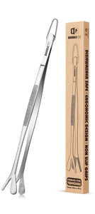 Fine Long Tweezers Tongs Professional Black, 10-Inch Stainless Steel for Kitchen, Food, Cooking, Repairing, Sea food and BBQ (SILVER)