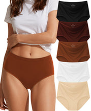 Load image into Gallery viewer, Cotton Womens Underwear High Waisted Full Coverage Panties 5 Pack | Comfortable Strtech, Breathable Skin-fried, Moisture Wicking,Ladies Briefs, Plus Size, Sport, Yogo, Sleeping and All Day Wear