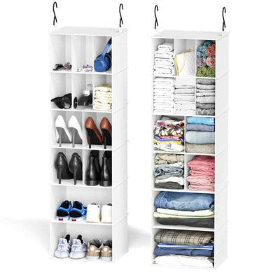 SpaceAid 2 Pack Hanging Closet Organizer and Storage with Dividers, 24 Compartments Hanging Shoe Shelves for Closet, Wardrobe, RV, Garment Rack - Black