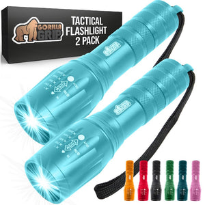 Powerful LED Tactical Flashlight, 750 FT High Lumens 5 Adjustable Modes, Water Resistant, Ultra Bright Zoom Flashlights, Small Mini Flash Light, Camping, Night Dog Walking, Turquoise