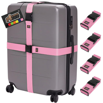 Heavy Duty 4 Pack Adjustable Luggage Straps for Suitcases, Easy to Identify Travel Belt Connector Holds Suitcase Together, Extends Life of Bag, Strap Connects Two Bags, Accessories Green