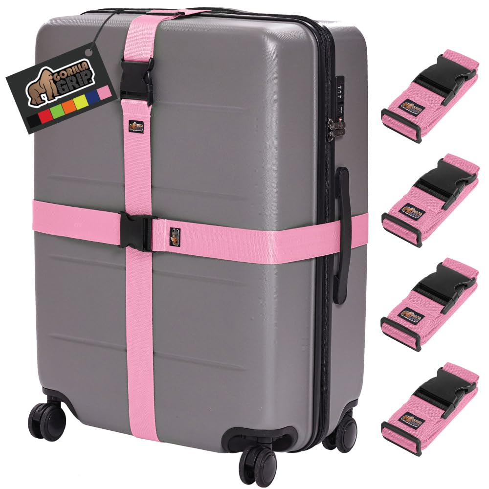 Heavy Duty 4 Pack Adjustable Luggage Straps for Suitcases, Easy to Identify Travel Belt Connector Holds Suitcase Together, Extends Life of Bag, Strap Connects Two Bags, Accessories Green