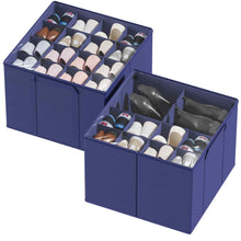 Load image into Gallery viewer, SpaceAid Shoe Organizer for Closet, 2 Pack Foldable Shoe Storage Containers Baskets Boxes Bins w/Adjustable Dividers, Fits 16-32 Pairs, Black