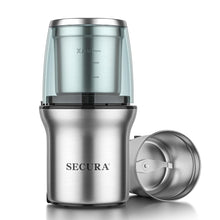 Load image into Gallery viewer, Secura Electric Coffee Grinder and Spice Grinder with 2 Stainless Steel Blades Removable Bowls