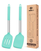 Load image into Gallery viewer, Pack of 2 Silicone Solid Turner, Non Stick Slotted Kitchen Spatulas, High Heat Resistant BPA Free Cooking Utensils, Ideal Cookware for Fish, Eggs, Pancakes(Black)