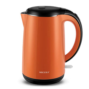 Secura Original Stainless Steel Double Wall Electric Water Kettle 1.8 Quart with Auto Shut-Off & Boil-Dry Protection, Black Onyx SWK-1701DA/HB-3227B