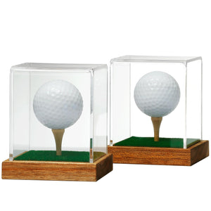JupDec Baseball Display Case - Clear Cube Baseball Holder with Wooden Base, Autograph Stand Box for Single Ball, Acacia Wood, Brown, 1 Pack