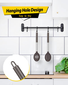 Pack of 2 Large Silicone Cooking Spoons,Non Stick Solid Basting Spoon,Heat-Resistant Kitchen Utensils for Mixing,Serving,Draining,Stirring (BLACK)