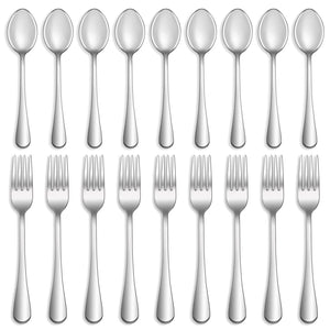 16 Pcs Forks and Spoons Silverware Set,Food Grade Stainless Steel Flatware Cutlery Set for Home,Kitchen and Restaurant,Mirror Polished,Dishwasher Safe - 8 Dinner Fork(8 inch) and 8 Teaspoon(6.5 inch)