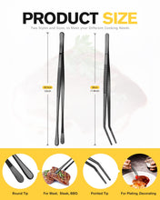 Load image into Gallery viewer, 2 Pcs Kitchen Fine Tweezer Tongs, 12&#39;&#39; Stainless Steel Food Tweezers Set, Professional Black Kitchen Long Tweezer for Cooking, Repairing, Sea food and BBQ(SILVER)