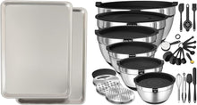 Load image into Gallery viewer, Commercial Quality Baking Sheet Pan Set, Natural Aluminum Cookie Sheet, Mixing Bowls with Airtight Lids Set,