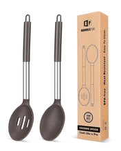 Load image into Gallery viewer, Pack of 2 Large Silicone Cooking Spoons,Non Stick Solid Basting Spoon,Heat-Resistant Kitchen Utensils for Mixing,Serving,Draining,Stirring (BLACK)