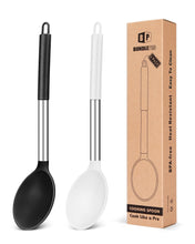 Load image into Gallery viewer, Pack of 2 Large Silicone Cooking Spoon Non Stick Solid Basting Spoons Heat-Resistant Kitchen Utensils for Mixing Serving (Gray-Blue)