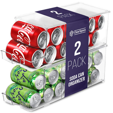 ClearSpace Soda Can Organizer & Soda Can Dispenser for Refrigerator - Fridge Organizer & Stackable Drink Organizer for Fridge or Refrigerator - Holds 12 Cans Each, BPA Free - 2 Pack