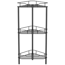Load image into Gallery viewer, 4 Tier Floor Standing Corner Shower Caddy Organizer Shelf with Hooks, Bathroom Shelves Stand Rack, Black