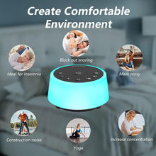 Load image into Gallery viewer, Color Noise Sound Machines with 10 Colors Night Light 25 Soothing Sounds and Sleep White Noise Machine 32 Volume Levels 5 Timers Adjustable Brightness Memory Function for Adults Kids Baby