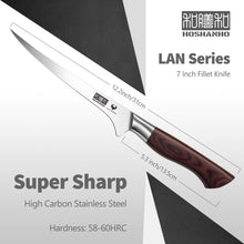 Load image into Gallery viewer, Fillet Knife 7 Inch, Professional High Carbon Stainless Steel Boning Knife for Meat, Ultra Sharp Japanese Fish Fillet Knives with Ergonomic Wood Handle