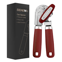 Load image into Gallery viewer, Beneno Can Opener Manual with Magnet, Hand Held Heavy Duty Can Opener with Durable Sharp Blade Smooth Edge, Big Effort-Saving Knob, Soft Grip Rubber Handle, Multifunctional Bottle Opener, Green
