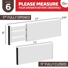 Load image into Gallery viewer, 6 Pack Drawer Dividers 6 Inch High, 11”-17&quot; Adjustable Bamboo Organizers Large Expandable Drawer Separators for Cloths, Dresser, Bedroom, Bathroom, Baby Drawer, Office &amp; Kitchen Utensils (Natural)