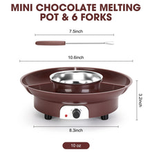 Load image into Gallery viewer, 10oz MINI Electric Chocolate Melting Pot, Melting Fondue Set with 6PCS Forks, Cute Chocolate Fondue Fountain, Warmer Machine for Milk Chocolate, Cheese, Butter, Candy (Black)