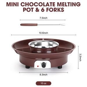 10oz MINI Electric Chocolate Melting Pot, Melting Fondue Set with 6PCS Forks, Cute Chocolate Fondue Fountain, Warmer Machine for Milk Chocolate, Cheese, Butter, Candy (Black)