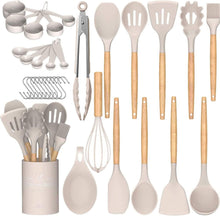 Load image into Gallery viewer, Umite Chef Kitchen Cooking Utensils Set, 33 pcs Non-Stick Silicone Cooking Kitchen Utensils Spatula Set with Holder, Wooden Handle Silicone Kitchen Gadgets Utensil Set (Khaki)