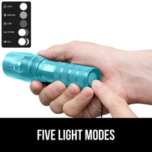 Load image into Gallery viewer, Powerful LED Tactical Flashlight, 750 FT High Lumens 5 Adjustable Modes, Water Resistant, Ultra Bright Zoom Flashlights, Small Mini Flash Light, Camping, Night Dog Walking, Turquoise