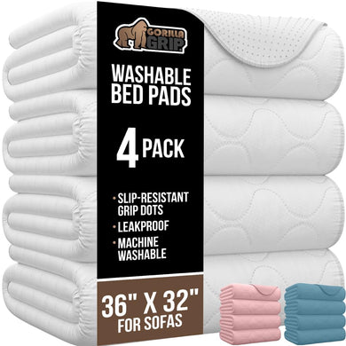 Washable Underpads, Waterproof Reusable Heavy Absorbency Incontinence Bed Pads, Leak Proof Toddler Mattress Pad, 52x34 Slip Resistant Protector for Bedwetting, Adults and Kids, White