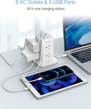 Load image into Gallery viewer, Tower Power Strip with 6 Feet Extension Cord, 8 Outlets 3 USB Chargers, 1700 Joules Surge Protection, Extension Cord with Multiple Outlets, 1875W, Office Supplies, Dorm Essentials, Charging Station