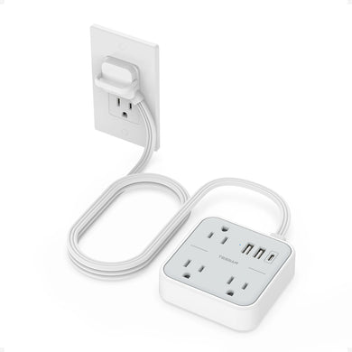 Ultra Thin Flat Extension Cord 5 FT, TESSAN Slim Power Strip with USB Ports (1 USB C), Surge Protector Flat Plug Wall Charger with 3 Outlets for Office, School, Dorm Room Essentials