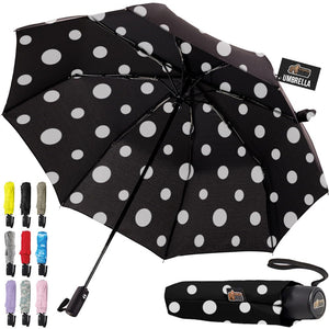 Windproof Compact Stick Umbrella for Rain, Travel One-Click Automatic Open and Close, Lightweight, Portable, Strong Reinforced Fiberglass Ribs, Easily Collapsible, Black