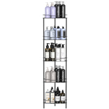 Load image into Gallery viewer, 4 Tier Floor Standing Corner Shower Caddy Organizer Shelf with Hooks, Bathroom Shelves Stand Rack, Black