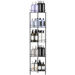 4 Tier Floor Standing Corner Shower Caddy Organizer Shelf with Hooks, Bathroom Shelves Stand Rack, Black