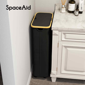 SpaceAid Laundry Hamper with Lid, 110L Large Tall Clothes Basket Bin with Bamboo Handles, Collapsible Laundry Hamper for Bedroom, Bathroom, Dorm, Laundry Room - Black